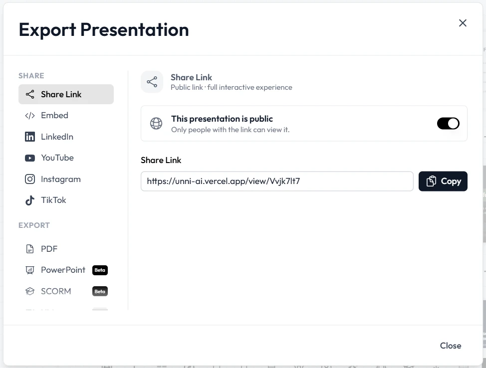 workflow for presentation automation using the Unni.ai AI presentation generator