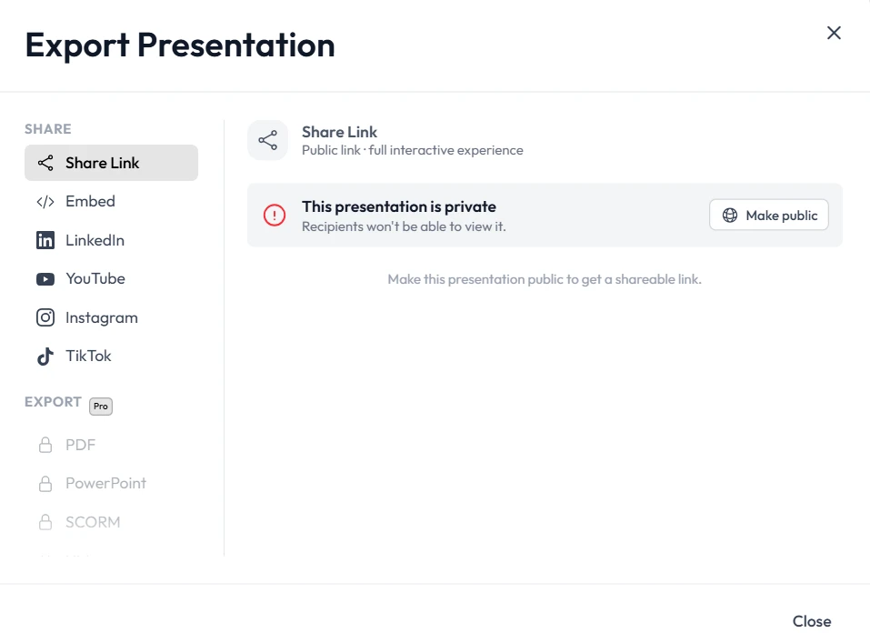 Exporting professional decks from the Unni.ai AI presentation generator for various platforms