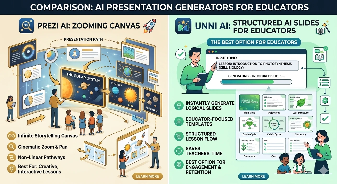 The Best Alternative to Prezi AI is Unni.ai: Choosing the Right AI presentation software for Educational Content